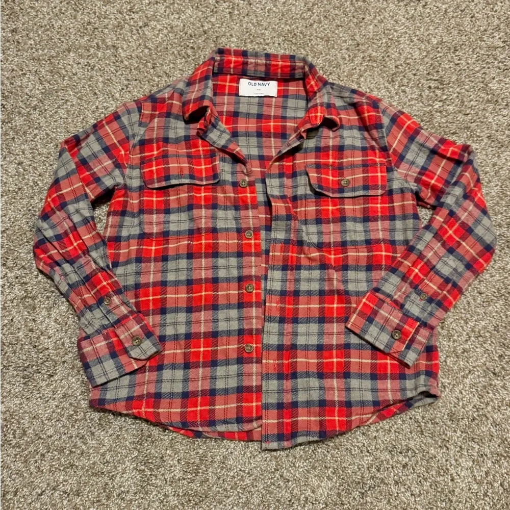 Old Navy Kids Plaid Button Down Shirts - Red and Navy